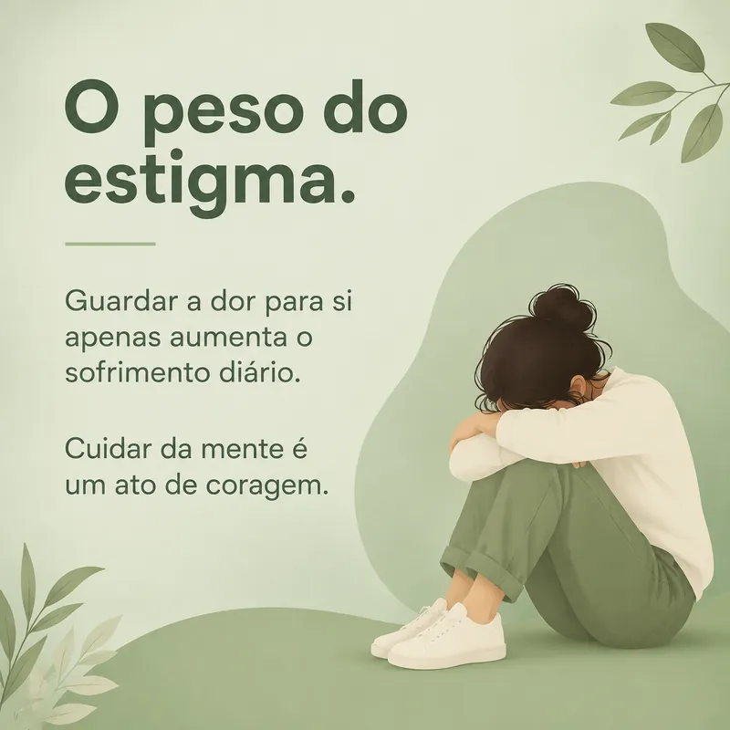 Slide 2: "O peso do estigma", sobre guardar a dor para si aumentar o sofrimento