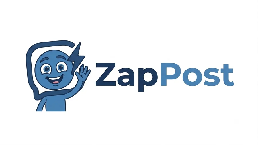 Logo ZapPost horizontal, com o Zapinho acenando