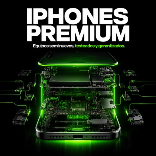 Carrusel de tienda de celulares: iPhones premium seminuevos