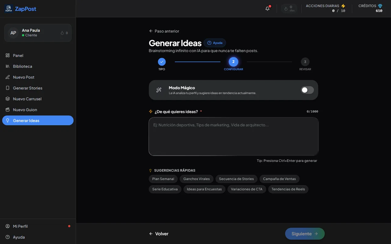 El primer paso de Generar Ideas.