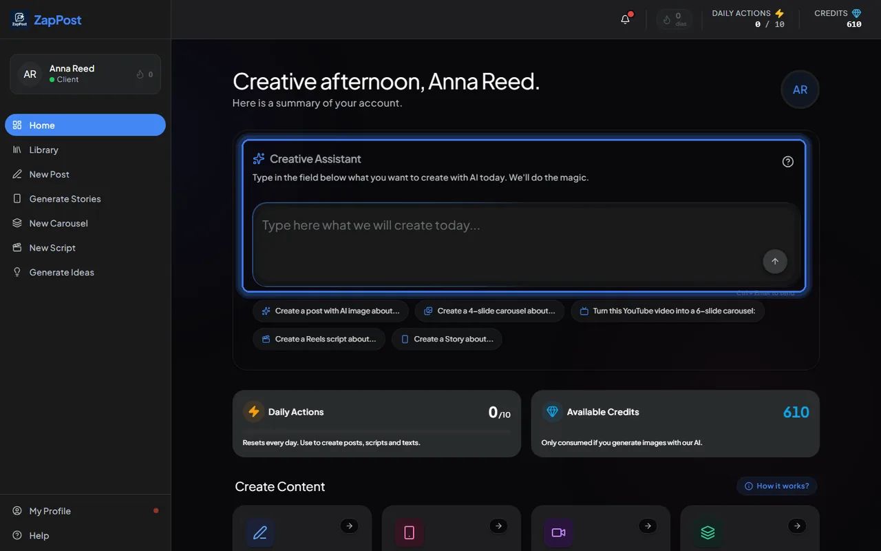The Creative Assistant box takes you to the right tool with the request filled in.