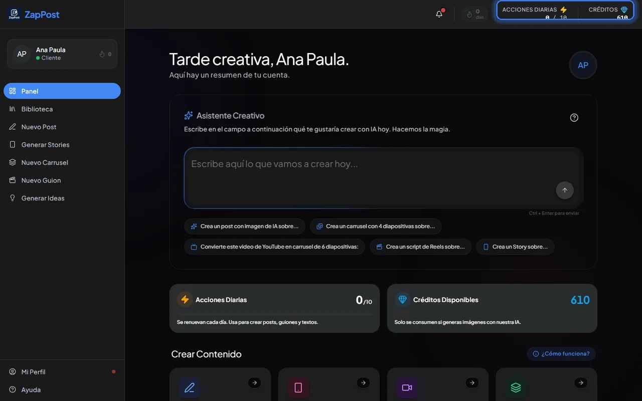 El contador de acciones y el saldo de créditos, arriba del Studio.