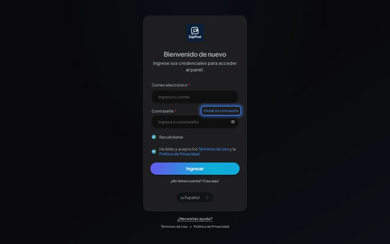 El enlace está debajo del campo de contraseña.