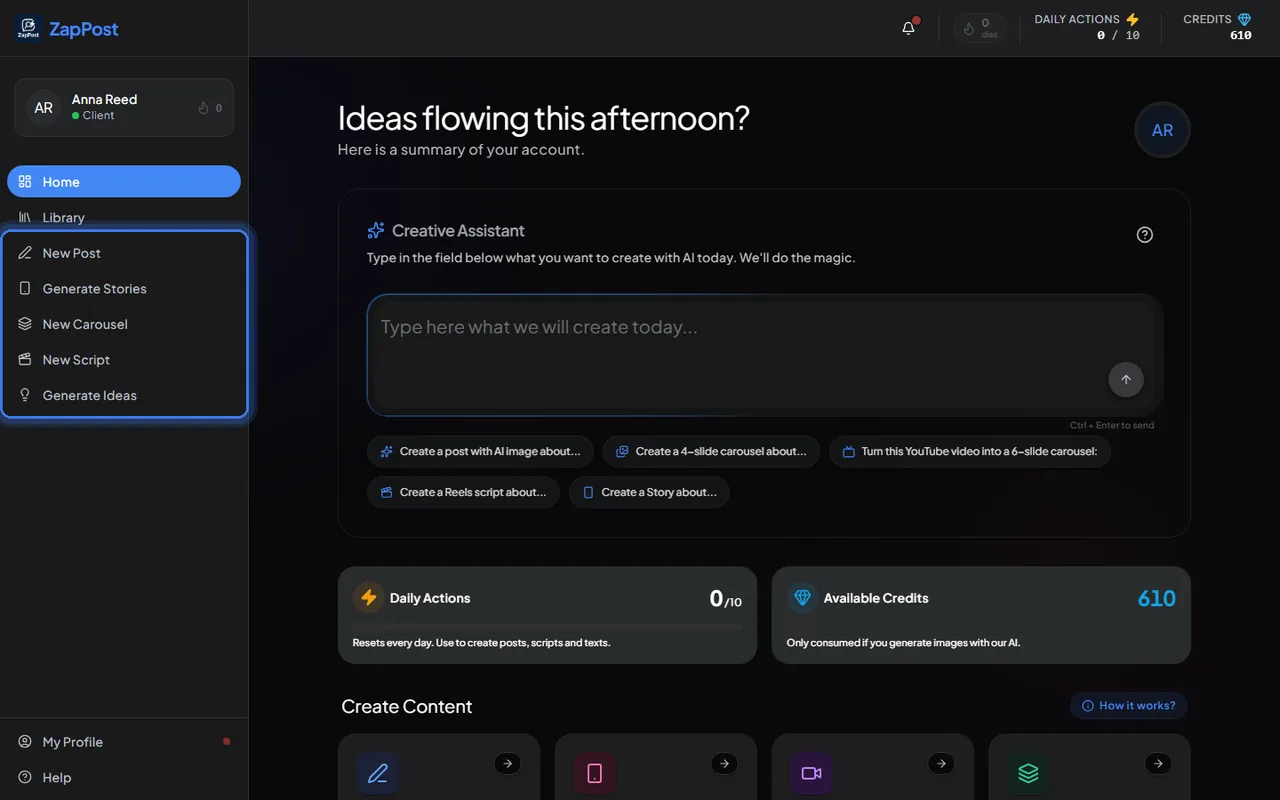 The five tools sit in the left menu.