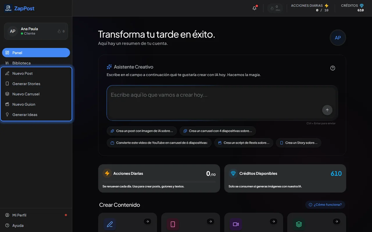 Las cinco herramientas están en el menú de la izquierda.