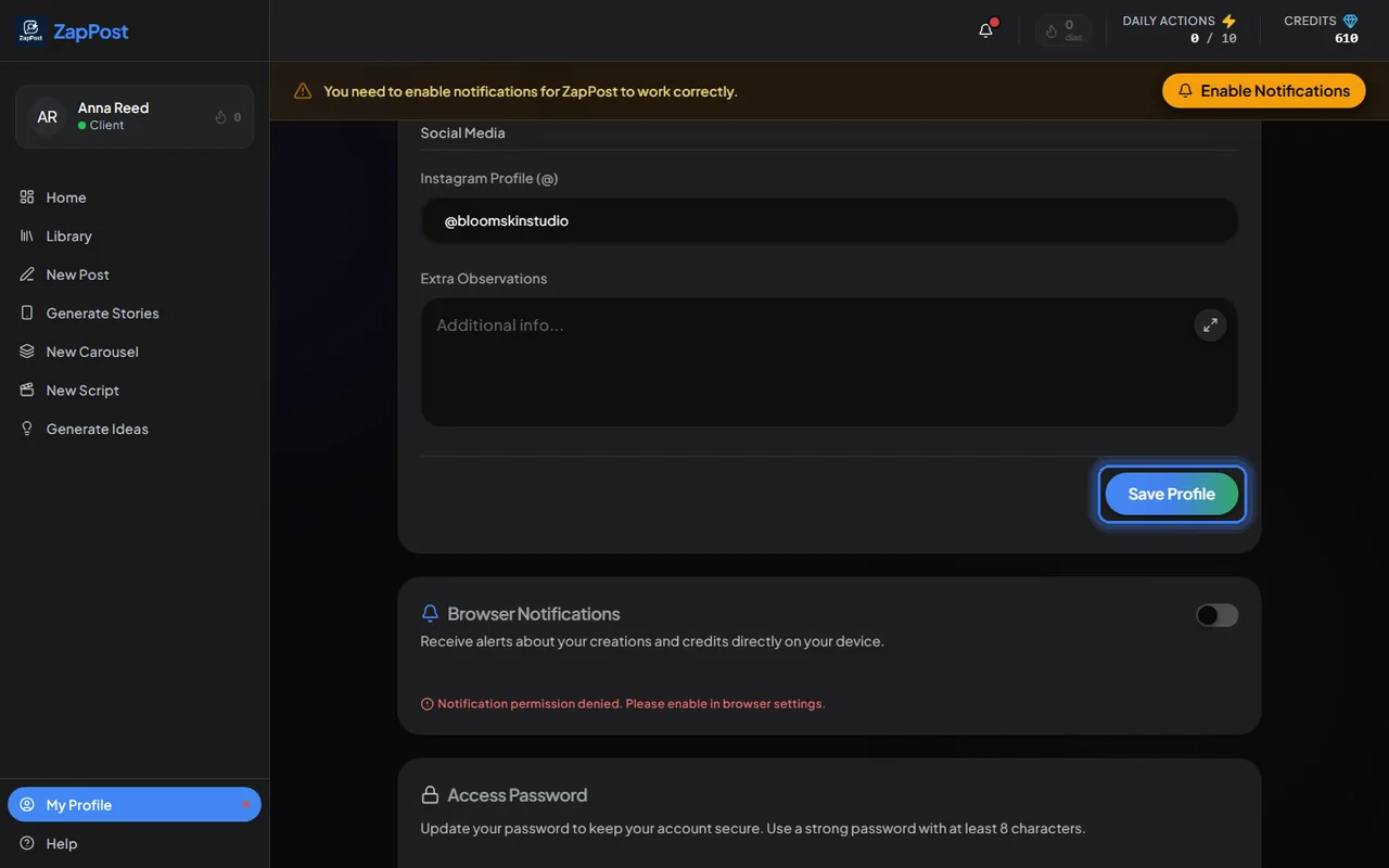 Without clicking "Save Profile" the change does not stick.