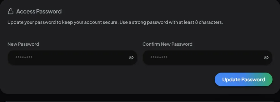 The password change lives inside the profile.