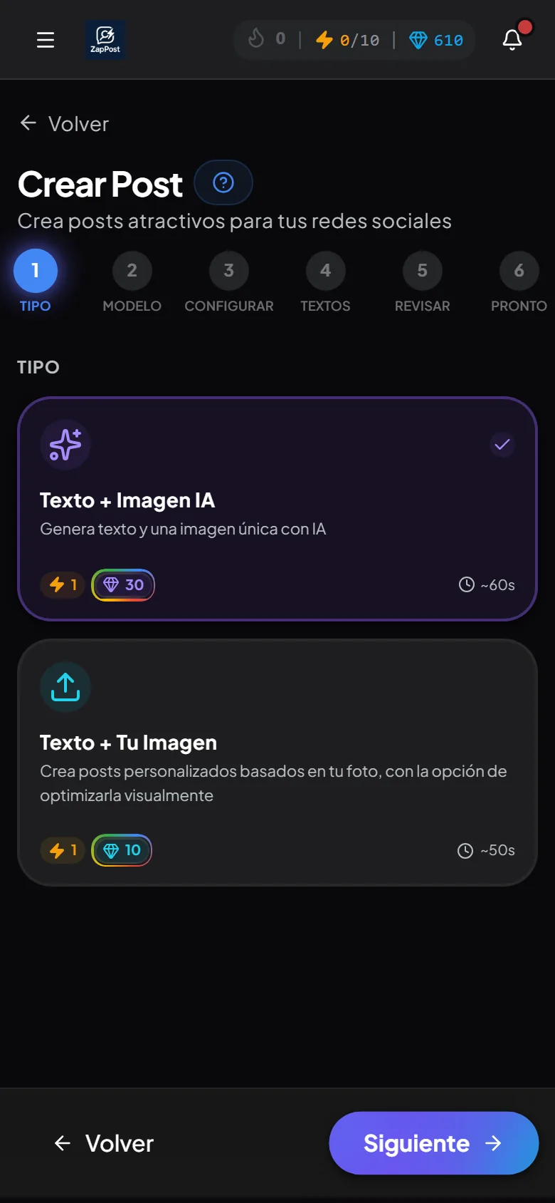 El creador de posts en el celular, con los mismos pasos de la versión de computadora.