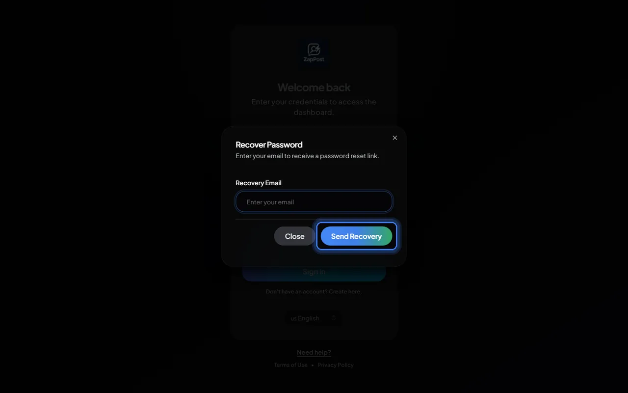 The recovery window asks only for the email.