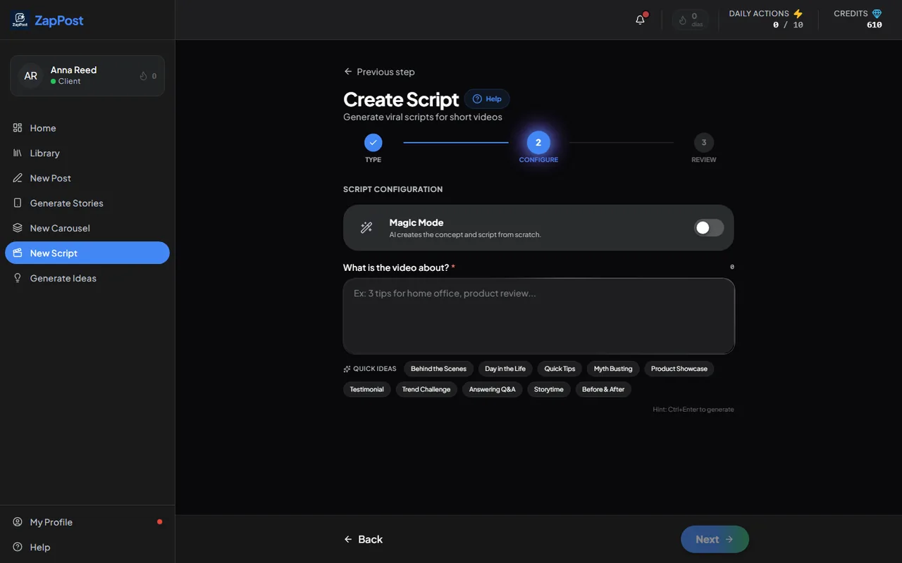 The second step: the theme of the video.