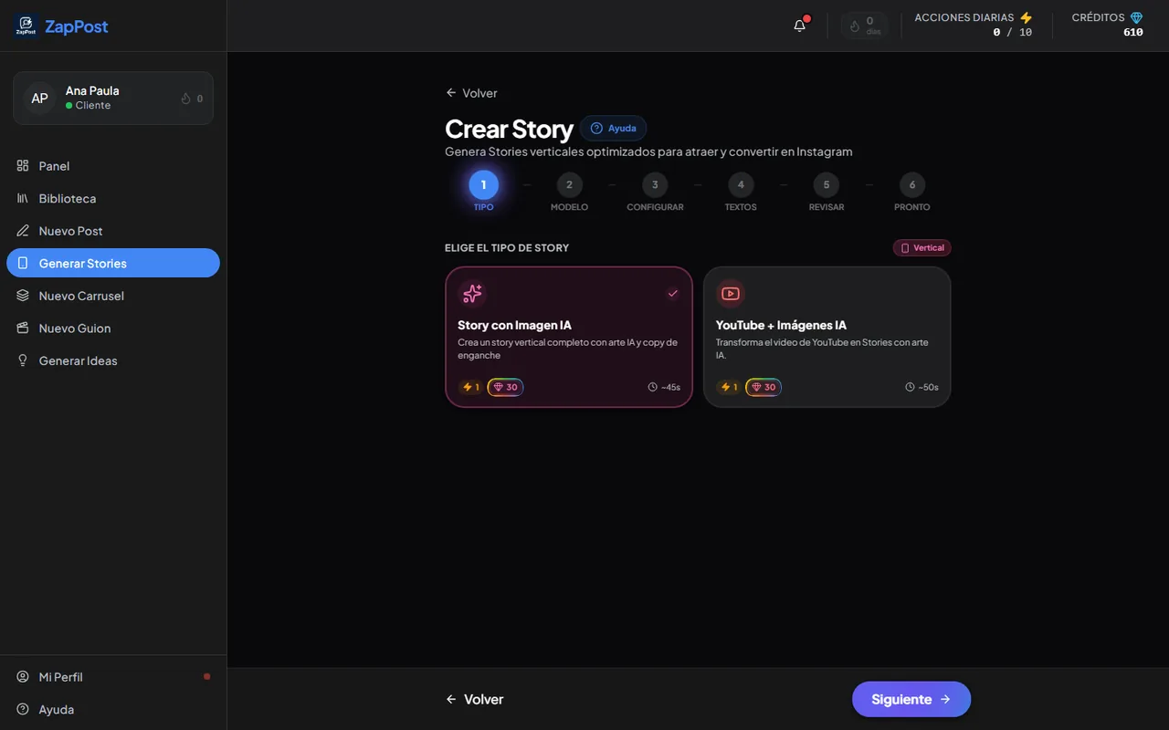 El primer paso de Stories. Los dos tipos gastan 1 acción y 30 créditos.